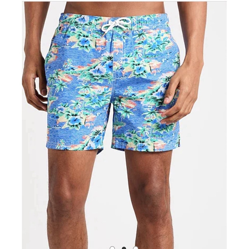 Scotch & Soda Mens XL Swim Trunks Bahamas Tropical Ocean Scene Quick Dry